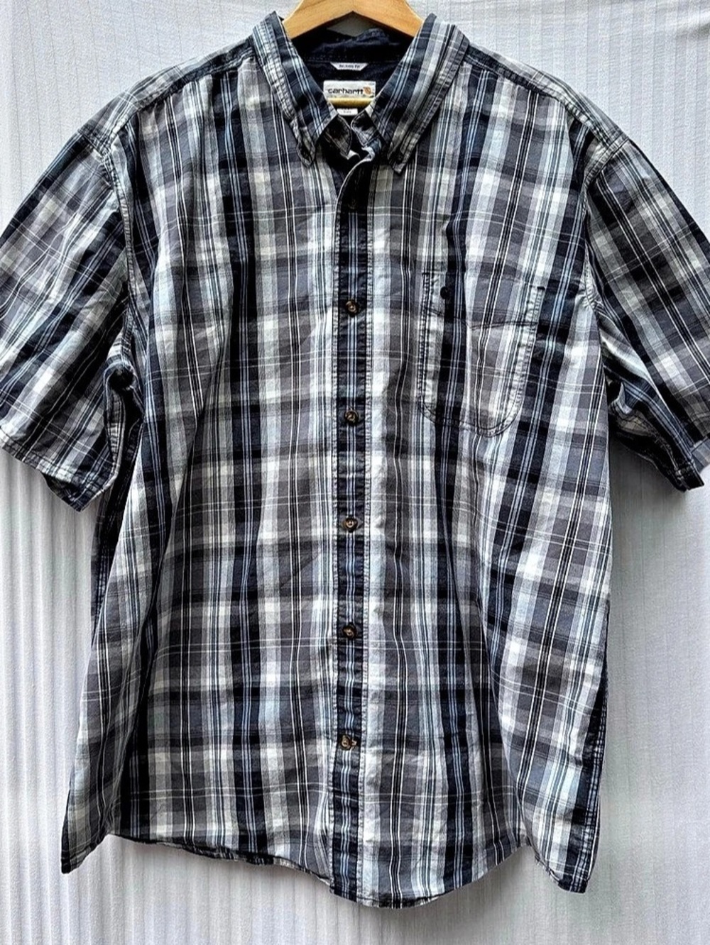 Carhartt Plaid Short Sleeve Button Down Shirt Grey Mens 2XL Relaxed Fit
